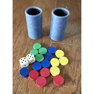 1967 Parcheesi - Replacement Discs Chips Cups & Dice Red Yellow Green Blue